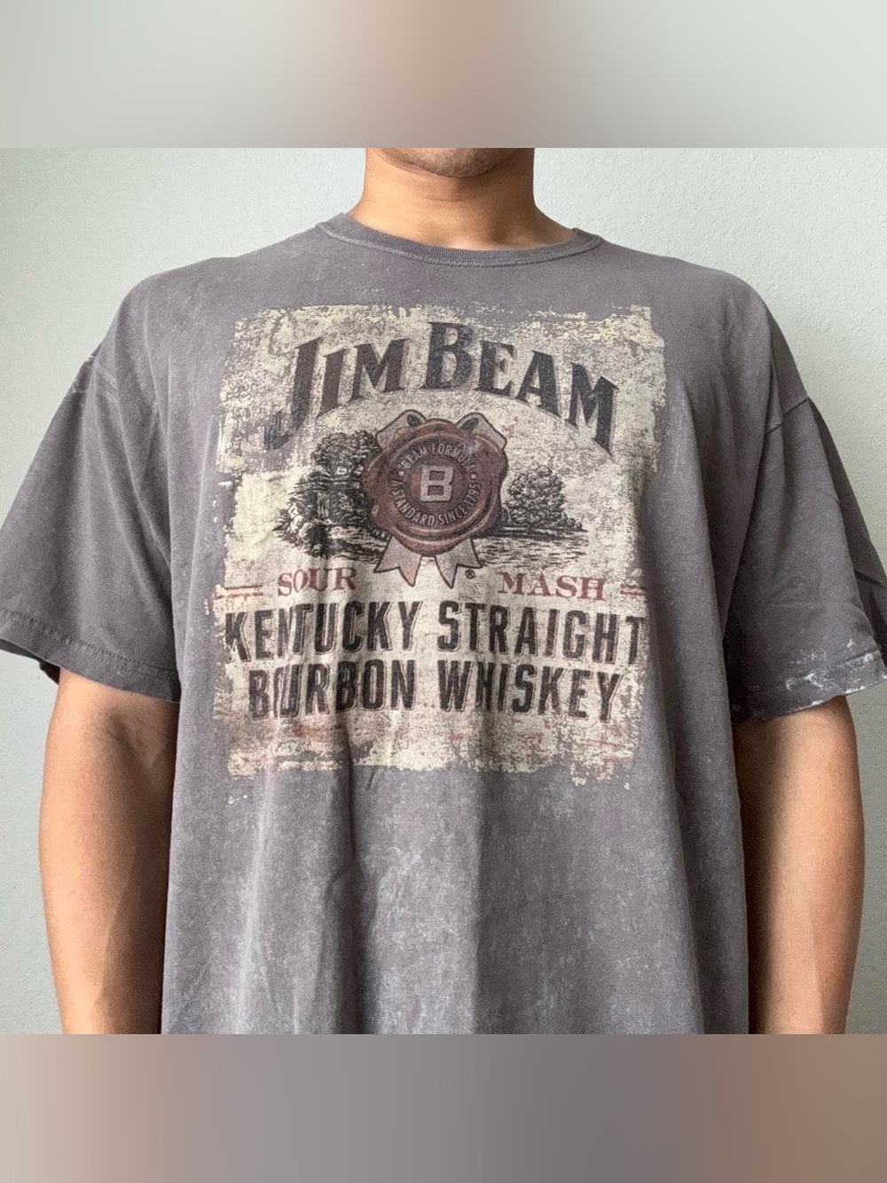 Vintage Jim Beam Whiskey Graphics Brown Tee Shirt